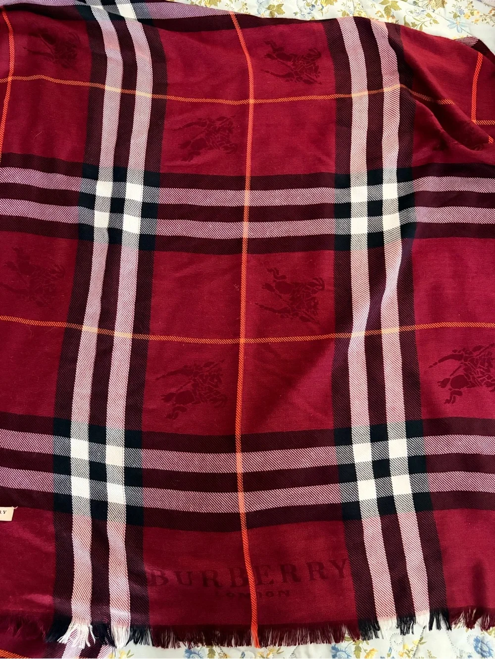 Burberry Burgundy and Black Check Shawl